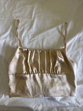 Zara Satin Ruched Crop Tank - Gold